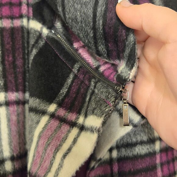 Tribal Plaid Wool Blend Pea Coat Sz 6 Purple Womens Button Up & Satin Lining New - Picture 7 of 15